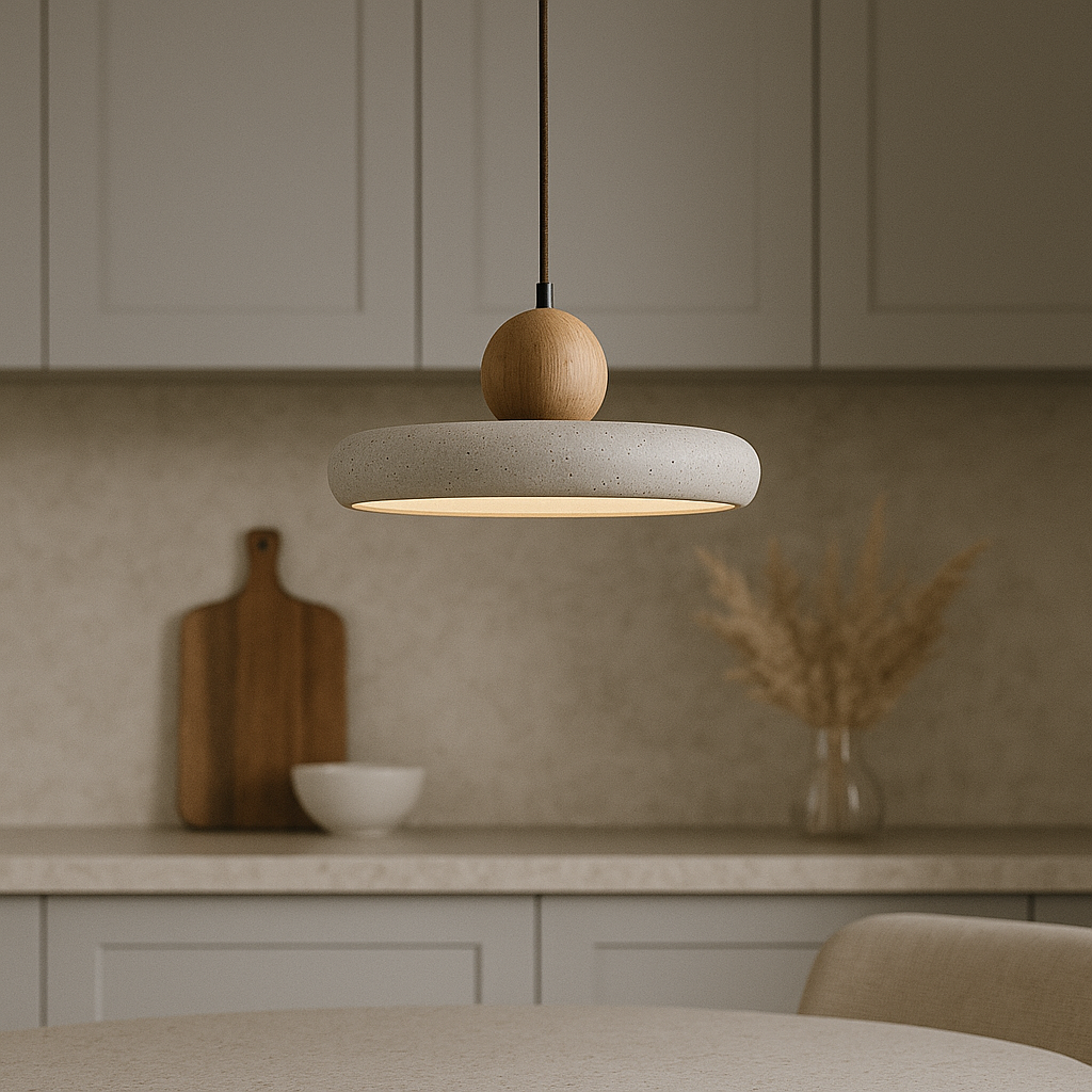 Rustic Travertine Pendant Light with Wood Accent-Lighting > Pendant Lights-casanuva-casanuva