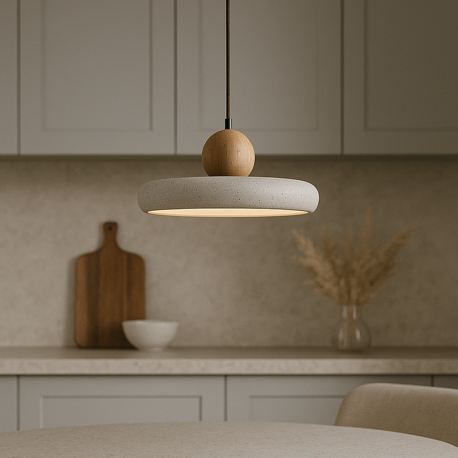 Rustic Travertine Pendant Light with Wood Accent-Lighting > Pendant Lights-casanuva-casanuva