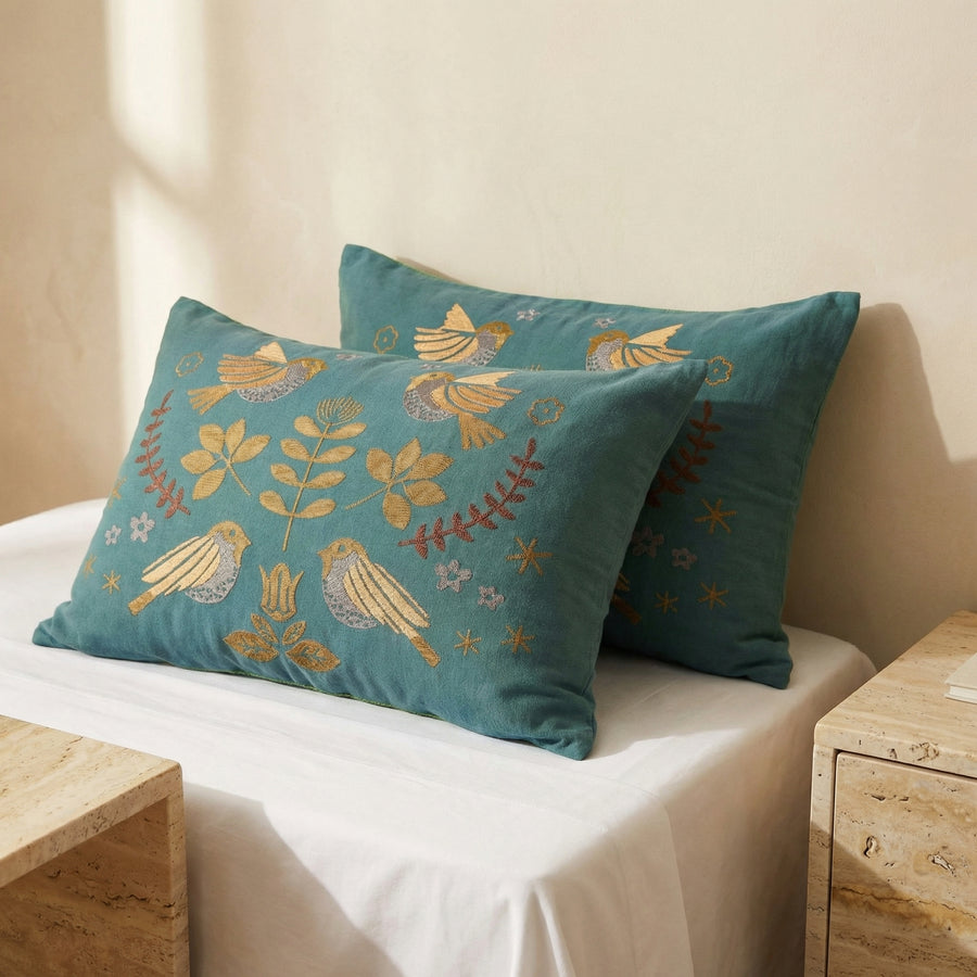 Scandinavian Bird Cotton Gauze Pillowcases Set of 2-Bedding & Bath > Pillowcases-casanuva-casanuva