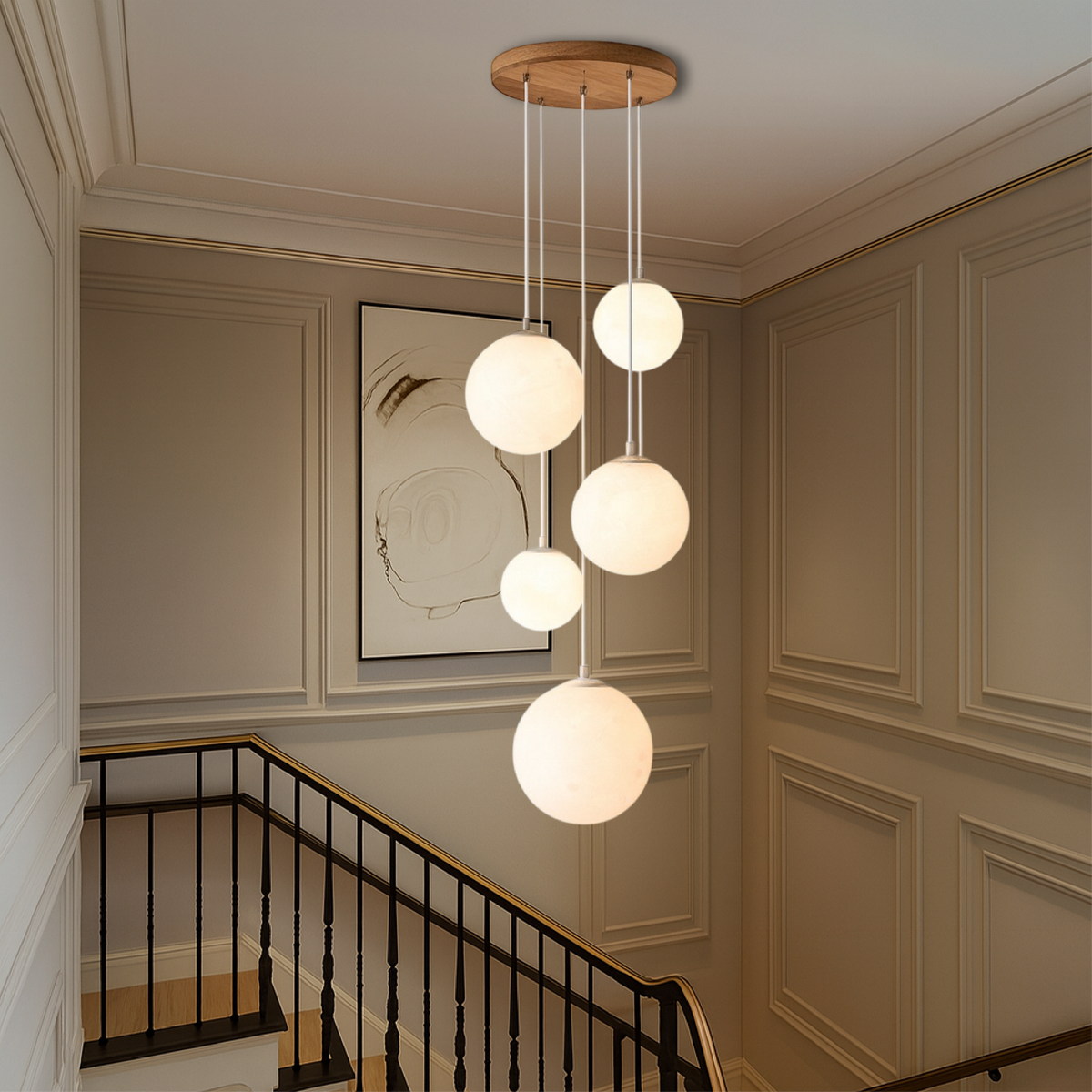 Scandinavian Chandelier Moon Lamp for Staircase Lighting-Lighting > Chandeliers & Pendant Lights-casanuva-casanuva