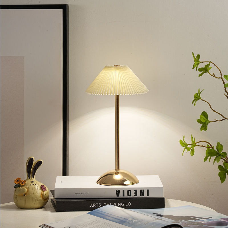 Scandinavian Rechargeable Conic Pleated Table Lamp 1-Light for Bedside-Lighting > Table Lamps-casanuva-casanuva