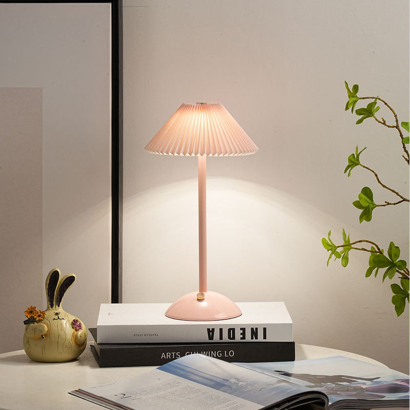 Scandinavian Rechargeable Conic Pleated Table Lamp 1-Light for Bedside-Lighting > Table Lamps-casanuva-casanuva