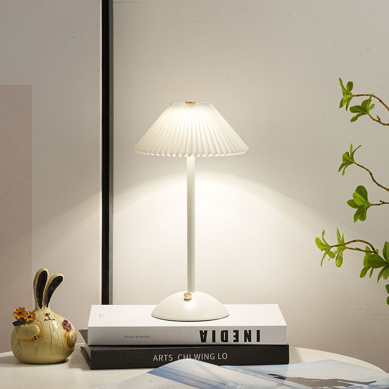Scandinavian Rechargeable Conic Pleated Table Lamp 1-Light for Bedside-Lighting > Table Lamps-casanuva-casanuva