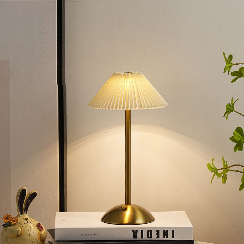 Scandinavian Rechargeable Conic Pleated Table Lamp 1-Light for Bedside-Lighting > Table Lamps-casanuva-casanuva