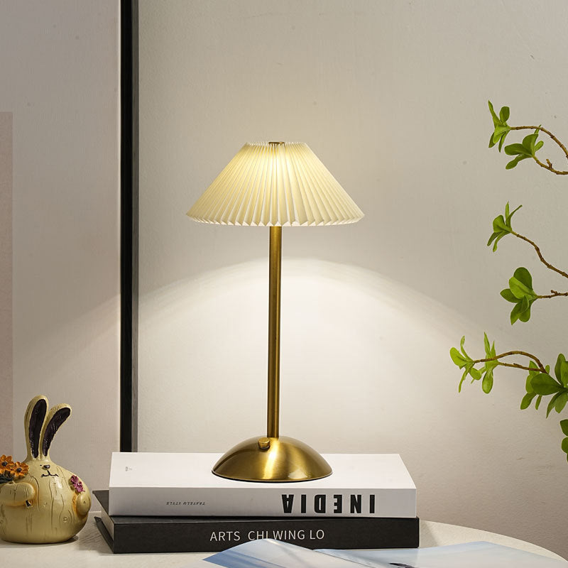 Scandinavian Rechargeable Conic Pleated Table Lamp 1-Light for Bedside-Lighting > Table Lamps-casanuva-casanuva