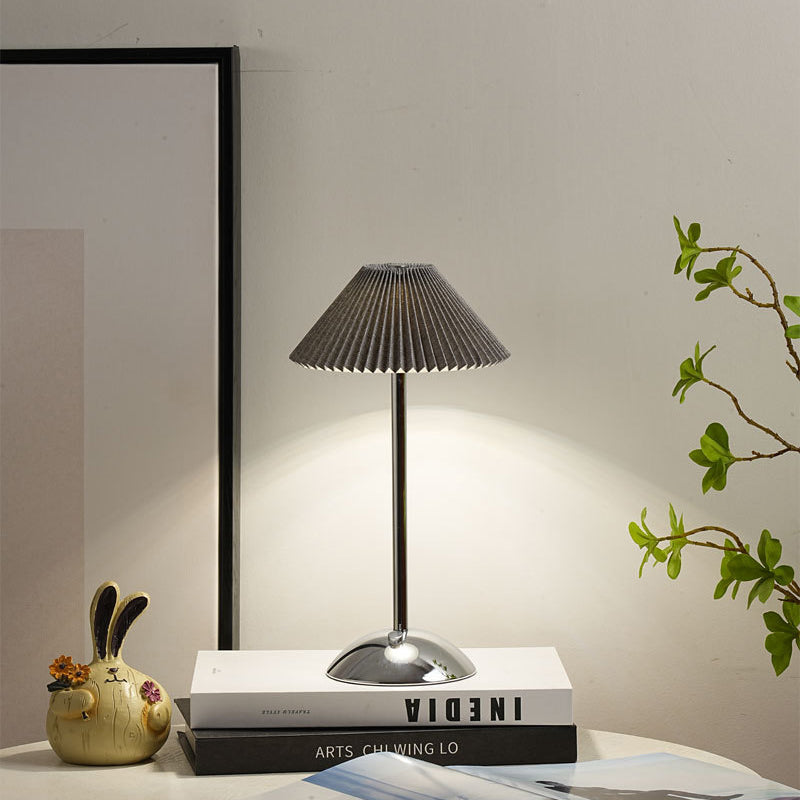 Scandinavian Rechargeable Conic Pleated Table Lamp 1-Light for Bedside-Lighting > Table Lamps-casanuva-casanuva