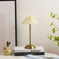 Scandinavian Rechargeable Conic Pleated Table Lamp 1-Light for Bedside-Lighting > Table Lamps-casanuva-Beige / + Brown Base-36V-casanuva