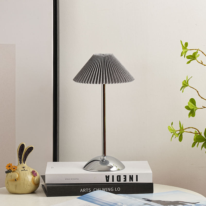 Scandinavian Rechargeable Conic Pleated Table Lamp 1-Light for Bedside-Lighting > Table Lamps-casanuva-Gray / + Silver Base-36V-casanuva
