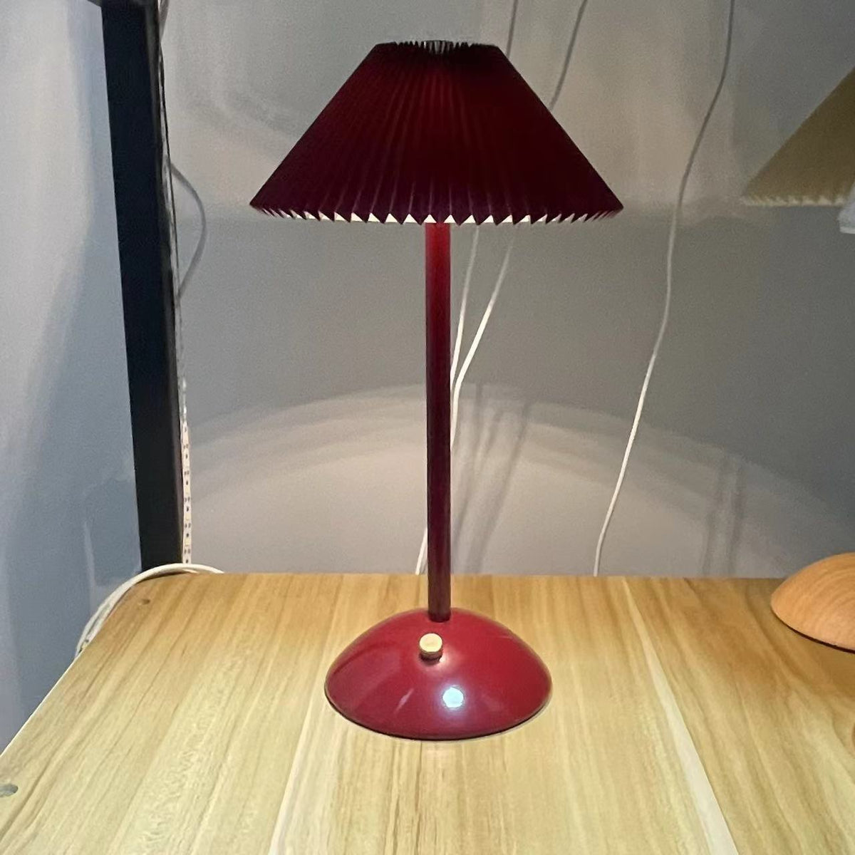 Scandinavian Rechargeable Conic Pleated Table Lamp 1-Light for Bedside-Lighting > Table Lamps-casanuva-Red Lamp Shade + Red Base-36V-casanuva