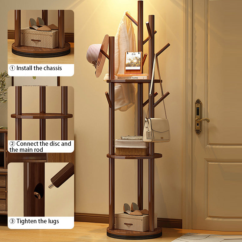 Scandinavian Round Tree-Shaped Solid Pine Wood Swivel Hall Tree for Bedroom and Entryways-Home Decor > Coat Racks-casanuva-casanuva