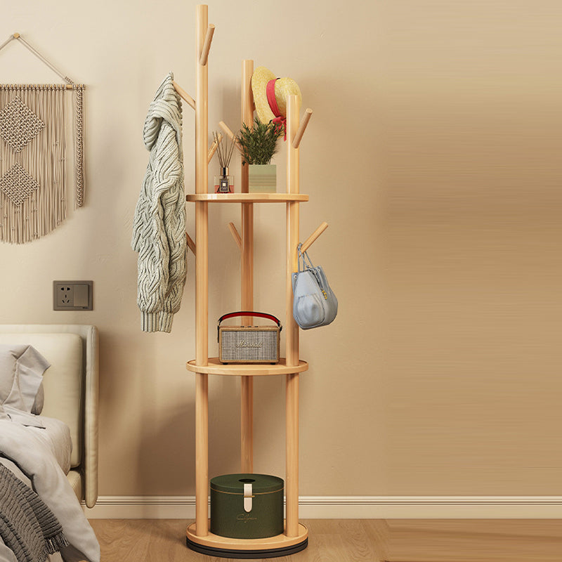 Scandinavian Round Tree-Shaped Solid Pine Wood Swivel Hall Tree for Bedroom and Entryways-Home Decor > Coat Racks-casanuva-casanuva