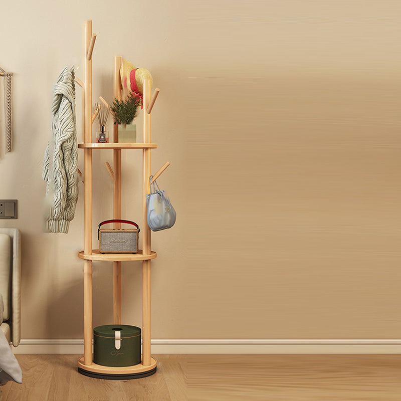 Scandinavian Round Tree-Shaped Solid Pine Wood Swivel Hall Tree for Bedroom and Entryways-Home Decor > Coat Racks-casanuva-Swivel Model-Wood Color-casanuva
