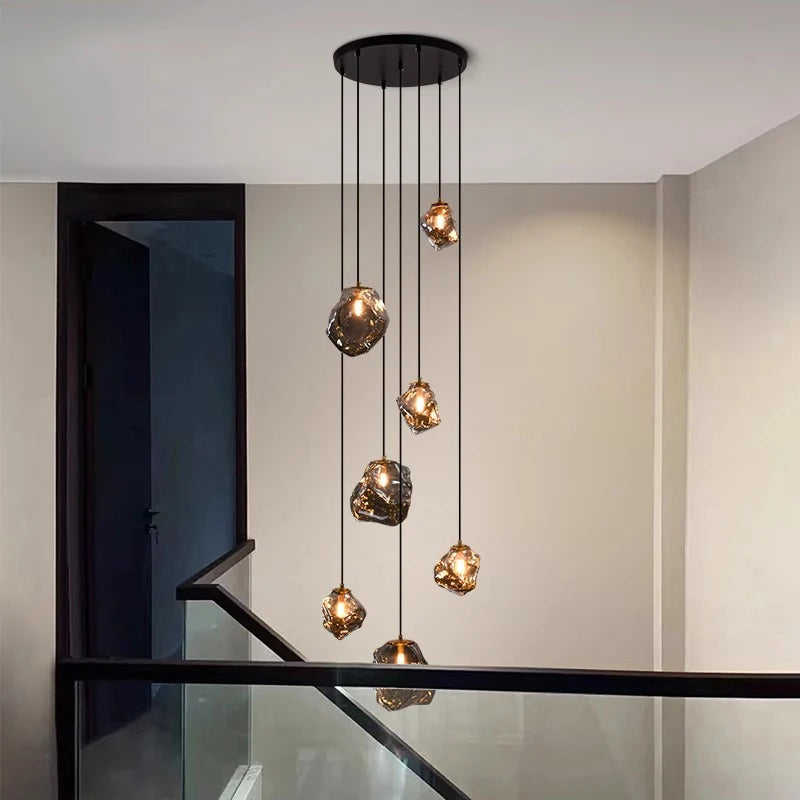 Scandinavian Villa Stair Chandelier Light Fixture-Lighting > Chandeliers & Pendant Lights-casanuva-40x200cm-Smoke Gray-Warm white 3000K (standar-casanuva