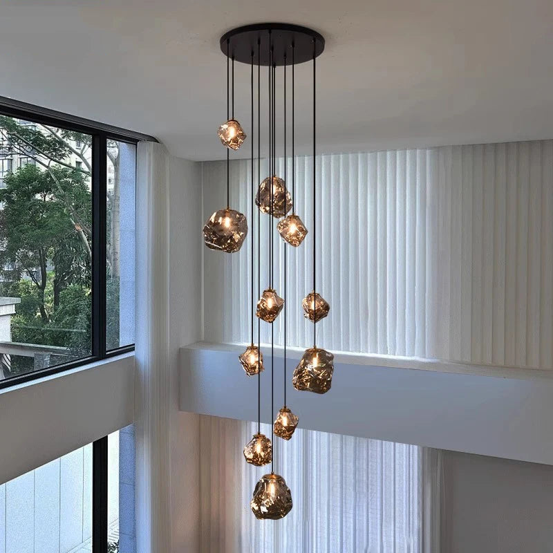 Scandinavian Villa Stair Chandelier Light Fixture-Lighting > Chandeliers & Pendant Lights-casanuva-50x200cm-Smoke Gray-Warm white 3000K (standar-casanuva