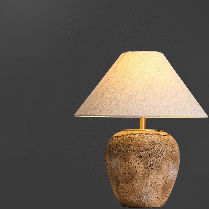 Shabby Chic Cone Fabric Ceramic Table Lamp 1-Light for Bedroom-Lighting > Table Lamps-casanuva-casanuva