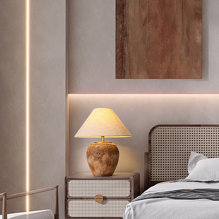 Shabby Chic Cone Fabric Ceramic Table Lamp 1-Light for Bedroom-Lighting > Table Lamps-casanuva-casanuva