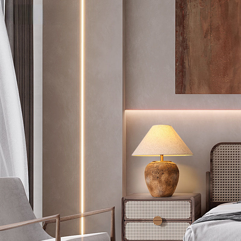 Shabby Chic Cone Fabric Ceramic Table Lamp 1-Light for Bedroom-Lighting > Table Lamps-casanuva-casanuva