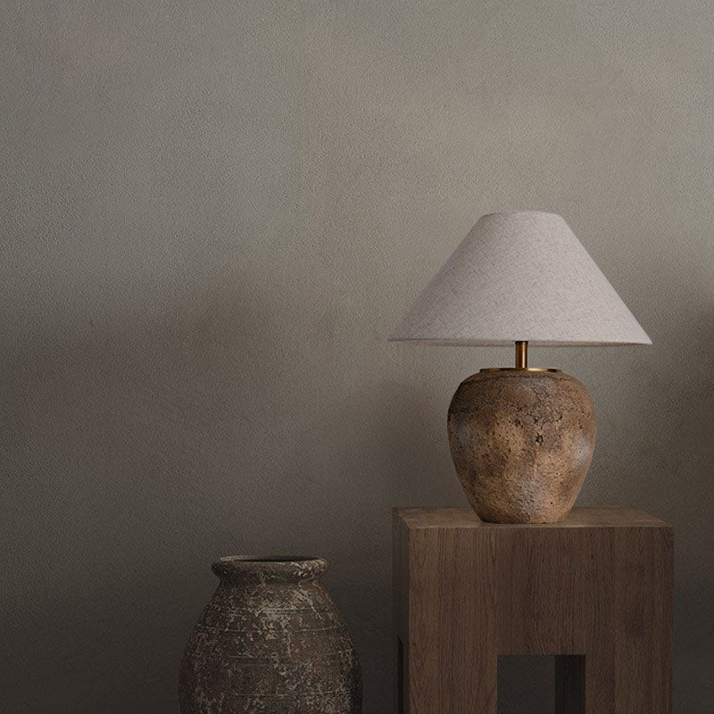 Shabby Chic Cone Fabric Ceramic Table Lamp 1-Light for Bedroom-Lighting > Table Lamps-casanuva-casanuva