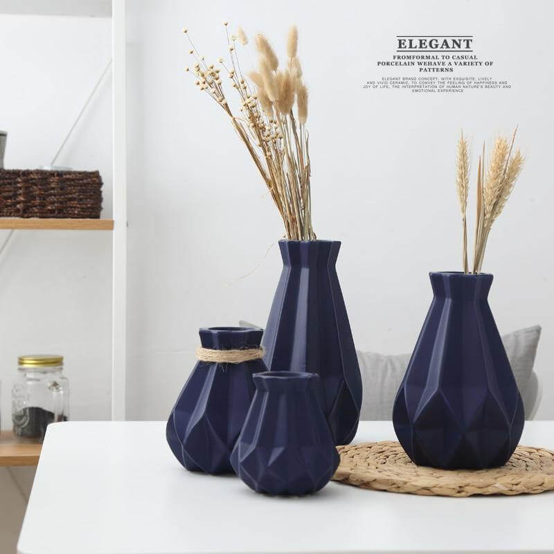 Short Matte Diamond Porcelain Ceramic Vase-Home Decor > Vases-casanuva-casanuva