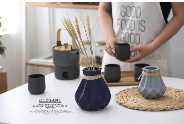 Short Matte Diamond Porcelain Ceramic Vase-Home Decor > Vases-casanuva-casanuva