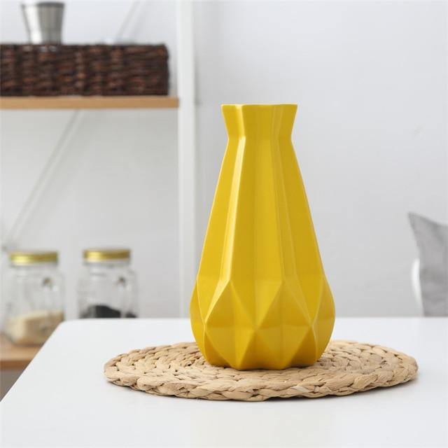 Short Matte Diamond Porcelain Ceramic Vase-Home Decor > Vases-casanuva-Large Yellow-casanuva