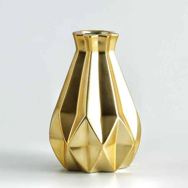 Short Matte Diamond Porcelain Ceramic Vase-Home Decor > Vases-casanuva-Medium Gold-casanuva