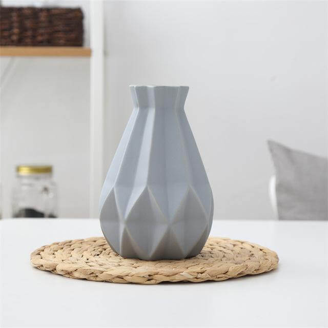 Short Matte Diamond Porcelain Ceramic Vase-Home Decor > Vases-casanuva-Medium Gray-casanuva