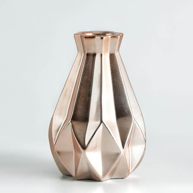 Short Matte Diamond Porcelain Ceramic Vase-Home Decor > Vases-casanuva-Medium Rose Gold-casanuva