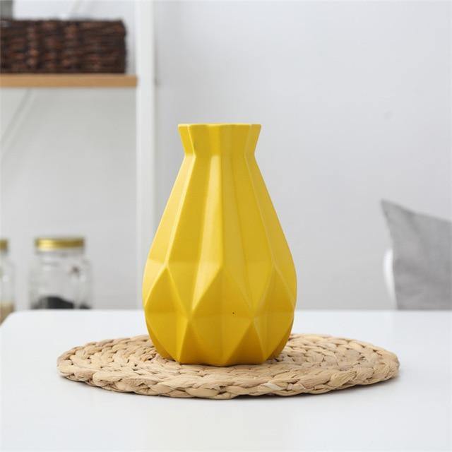 Short Matte Diamond Porcelain Ceramic Vase-Home Decor > Vases-casanuva-Medium Yellow-casanuva