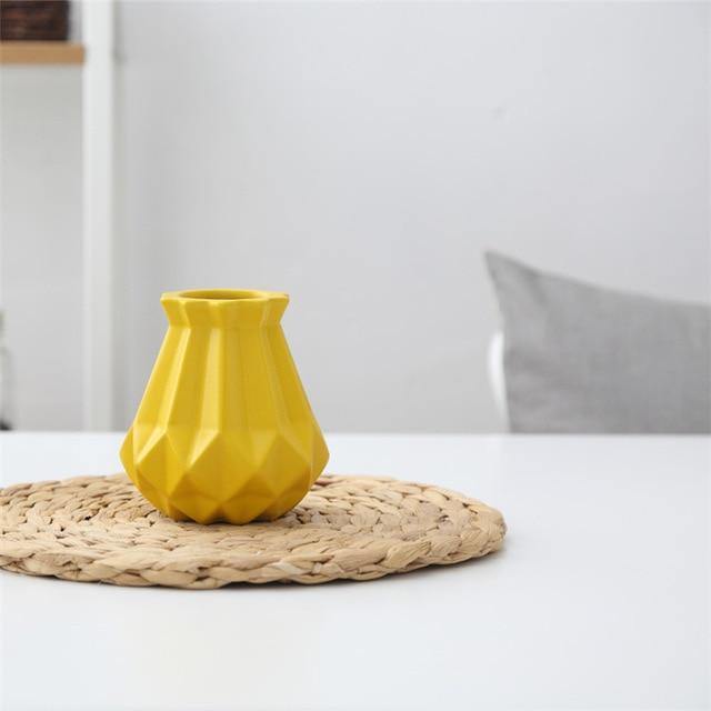 Short Matte Diamond Porcelain Ceramic Vase-Home Decor > Vases-casanuva-Mini Yellow-casanuva