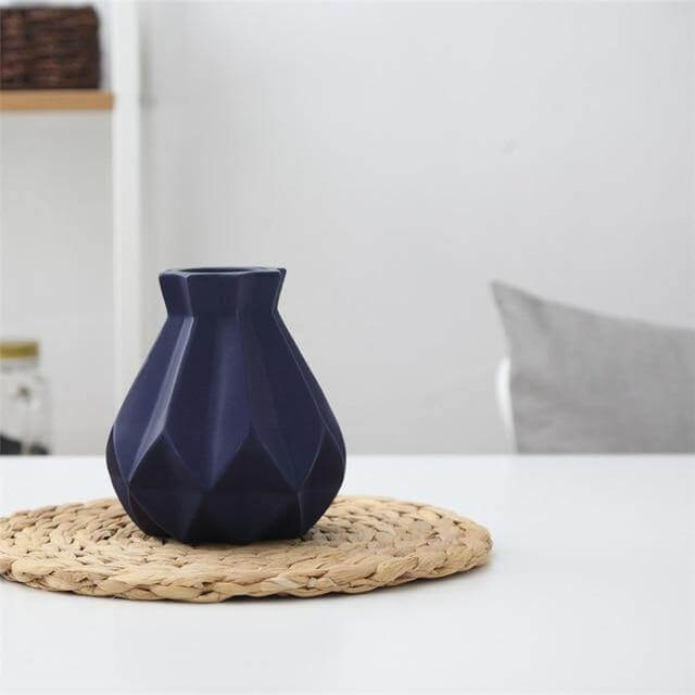 Short Matte Diamond Porcelain Ceramic Vase-Home Decor > Vases-casanuva-Small Blue-casanuva