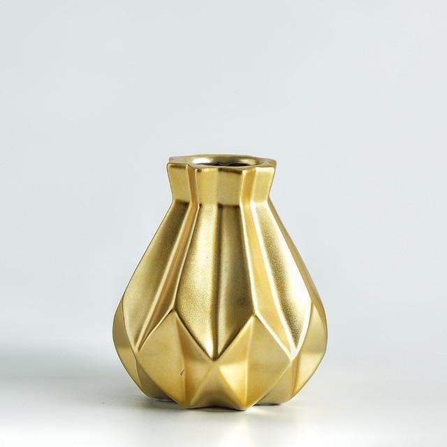 Short Matte Diamond Porcelain Ceramic Vase-Home Decor > Vases-casanuva-Small Gold-casanuva
