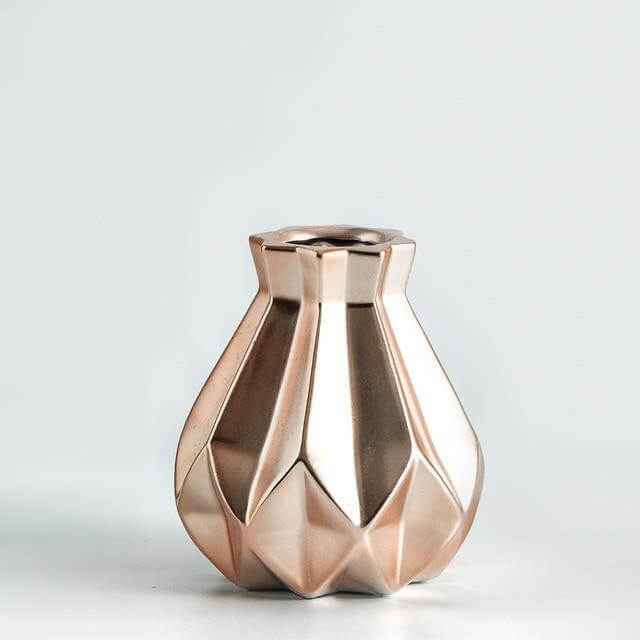 Short Matte Diamond Porcelain Ceramic Vase-Home Decor > Vases-casanuva-Small Rose Gold-casanuva