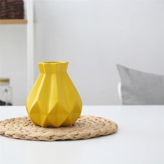 Short Matte Diamond Porcelain Ceramic Vase-Home Decor > Vases-casanuva-Small Yellow-casanuva