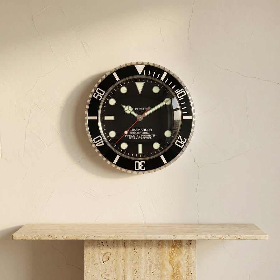 Silent Wall Clock Stainless Steel Frame Luminous Hands 33 cm-Home Decor > Clocks-casanuva-casanuva