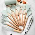 Silicone Cooking Utensil Set Non-Toxic BPA Free with Wooden Handles-Kitchen & Dining > Cooking Utensils-casanuva-11-Piece Set-Mint-casanuva