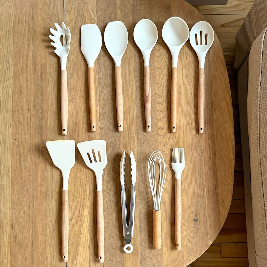 Silicone Cooking Utensil Set Non-Toxic BPA Free with Wooden Handles-Kitchen & Dining > Cooking Utensils-casanuva-casanuva