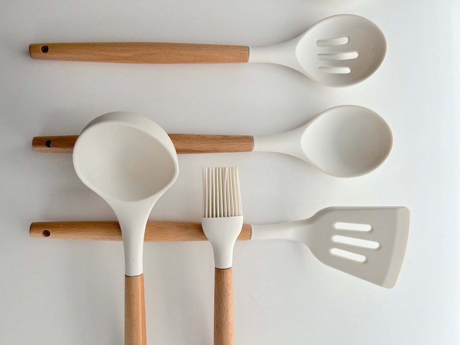 Silicone Cooking Utensil Set Non-Toxic BPA Free with Wooden Handles-Kitchen & Dining > Cooking Utensils-casanuva-casanuva
