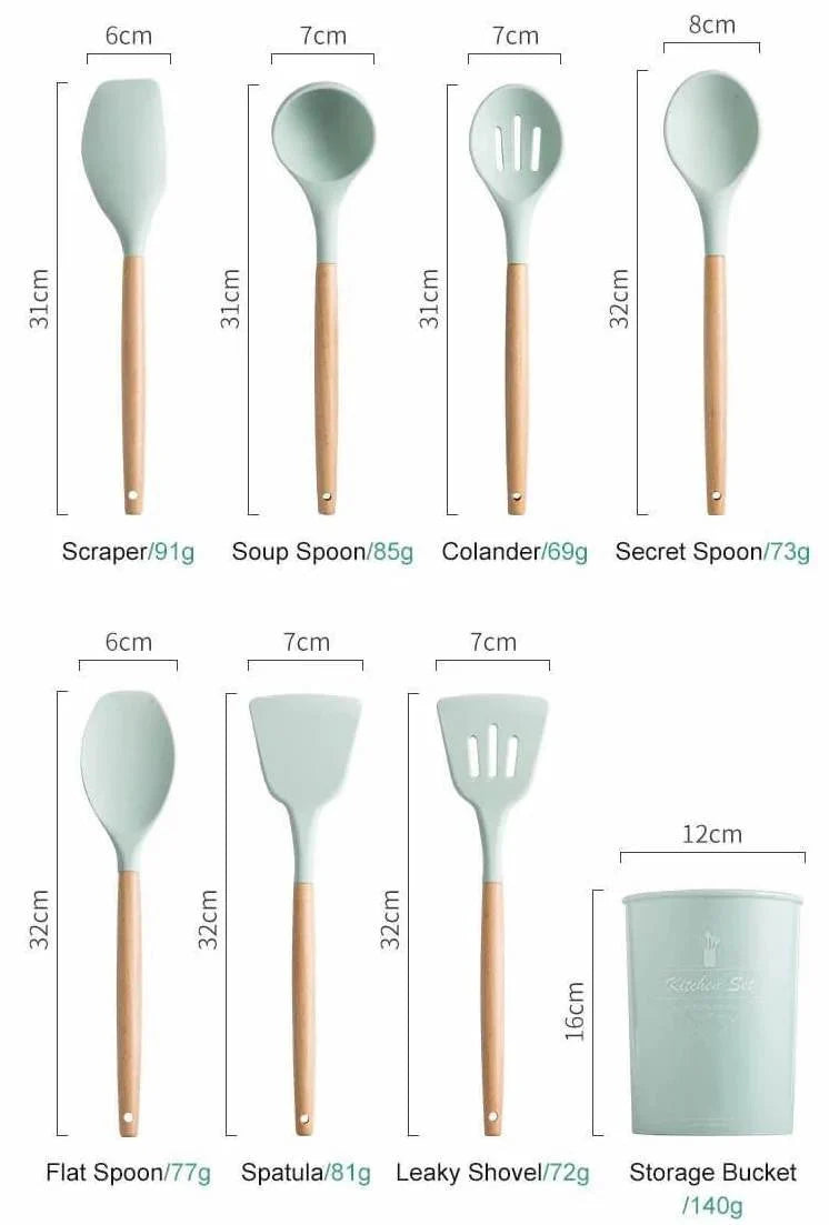Silicone Cooking Utensil Set Non-Toxic BPA Free with Wooden Handles-Kitchen & Dining > Cooking Utensils-casanuva-casanuva