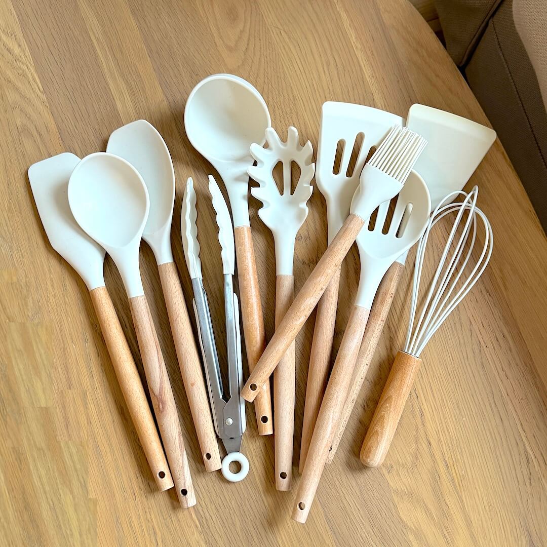 Silicone Cooking Utensil Set Non-Toxic BPA Free with Wooden Handles-Kitchen & Dining > Cooking Utensils-casanuva-casanuva