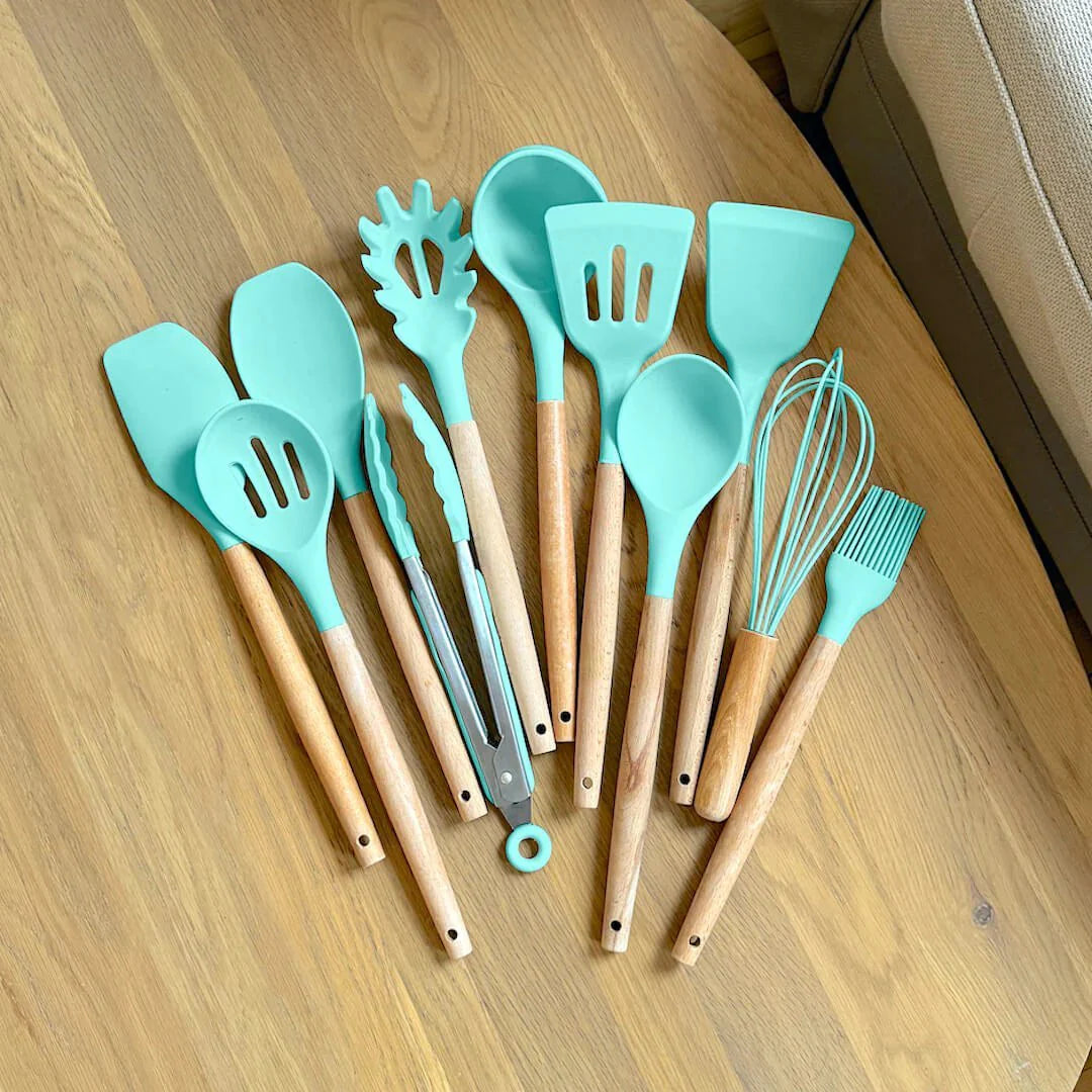 Silicone Cooking Utensil Set Non-Toxic BPA Free with Wooden Handles-Kitchen & Dining > Cooking Utensils-casanuva-casanuva