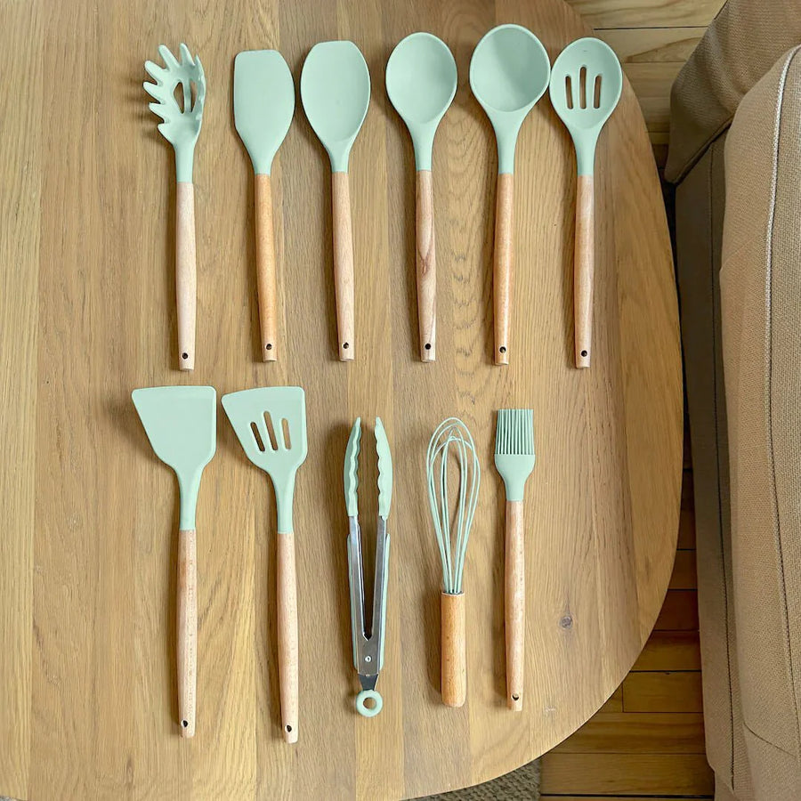 Silicone Cooking Utensil Set Non-Toxic BPA Free with Wooden Handles-Kitchen & Dining > Cooking Utensils-casanuva-casanuva
