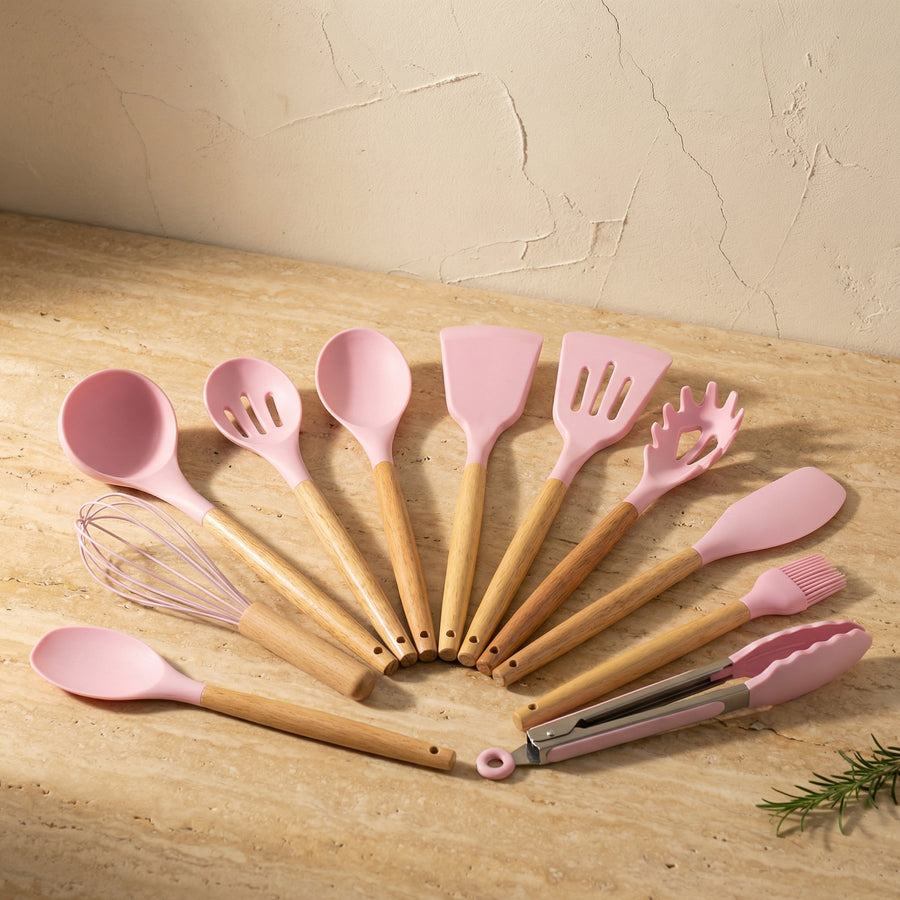 Silicone Cooking Utensil Set Non-Toxic BPA Free with Wooden Handles-Kitchen & Dining > Cooking Utensils-casanuva-casanuva