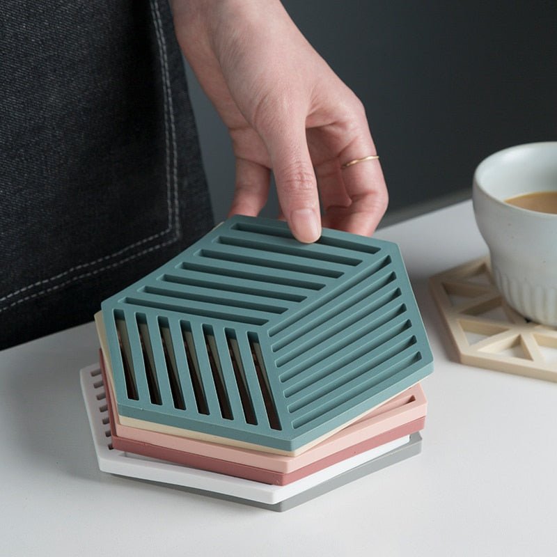 Silicone Geometric Coasters Set of 5 Heat Resistant Non Slip-Kitchen & Dining > Coasters-casanuva-casanuva