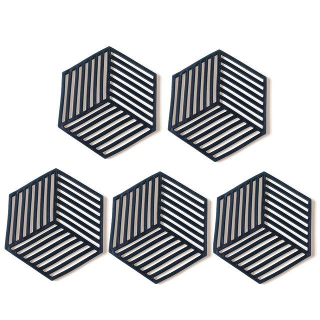 Silicone Geometric Coasters Set of 5 Heat Resistant Non Slip-Kitchen & Dining > Coasters-casanuva-Black-casanuva