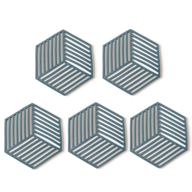 Silicone Geometric Coasters Set of 5 Heat Resistant Non Slip-Kitchen & Dining > Coasters-casanuva-Blue-casanuva