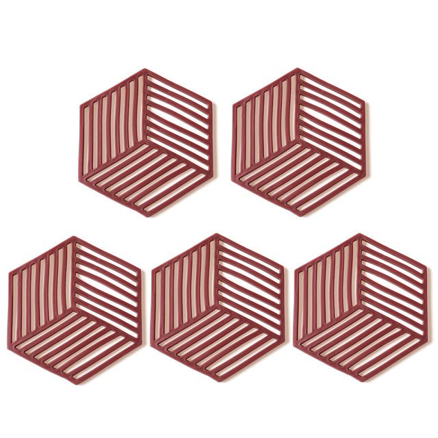Silicone Geometric Coasters Set of 5 Heat Resistant Non Slip-Kitchen & Dining > Coasters-casanuva-Red-casanuva