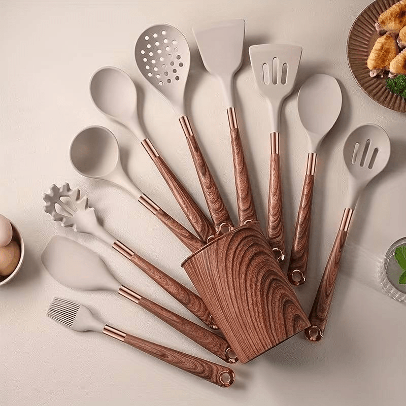 Silicone Kitchen Utensil Set with Versatile Design-Kitchen & Dining > Cooking Utensils-casanuva-Beige-casanuva