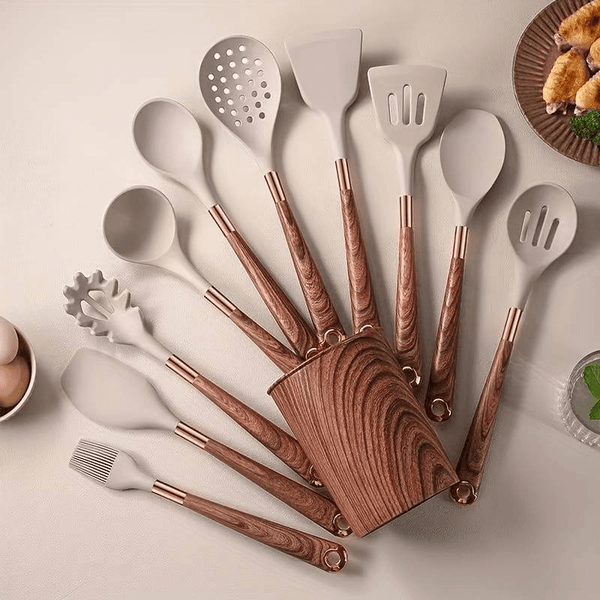 Silicone Kitchen Utensil Set with Versatile Design-Kitchen & Dining > Cooking Utensils-casanuva-Beige-casanuva
