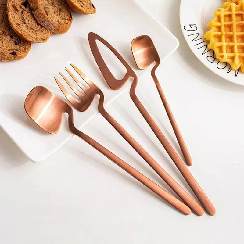 Skeleton Cutlery Set Luxe Stainless Steel Contemporary Design-Kitchen & Dining > Cutlery-casanuva-16 Pieces Set-Rose Gold-casanuva